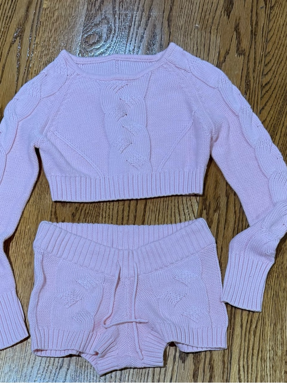 Bloch Pink Cable-Knit Cropped Sweater Set